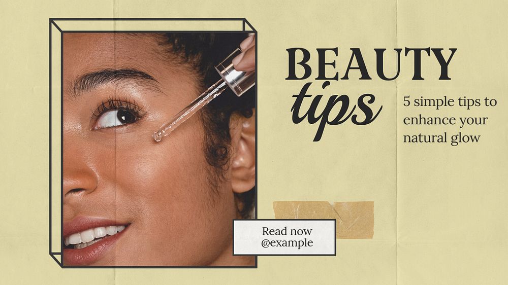 Beauty tips  blog banner template, editable text