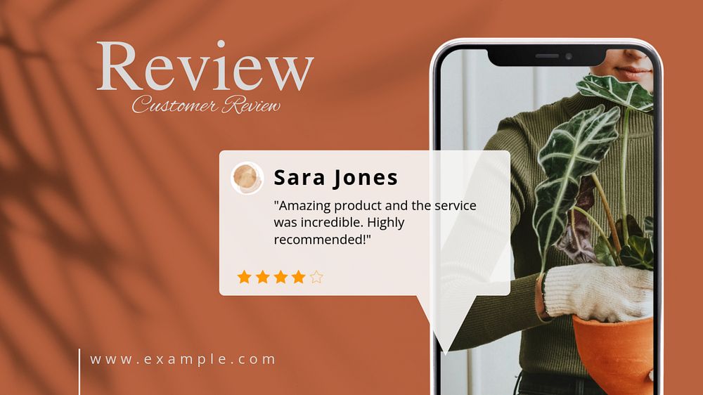 Customer review blog banner template, editable text