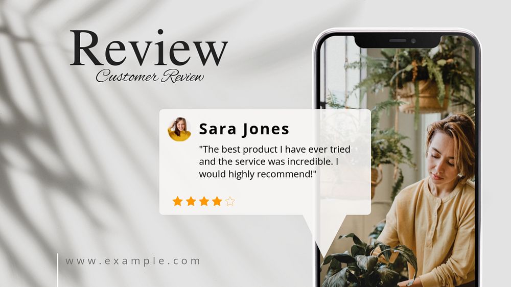 Customer review blog banner template, editable text