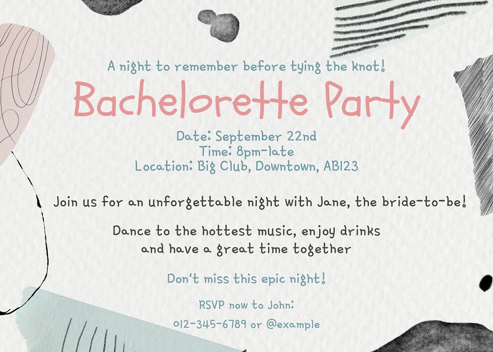 Bachelorette party template, editable text