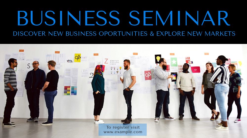 Business Seminar blog banner template, editable text