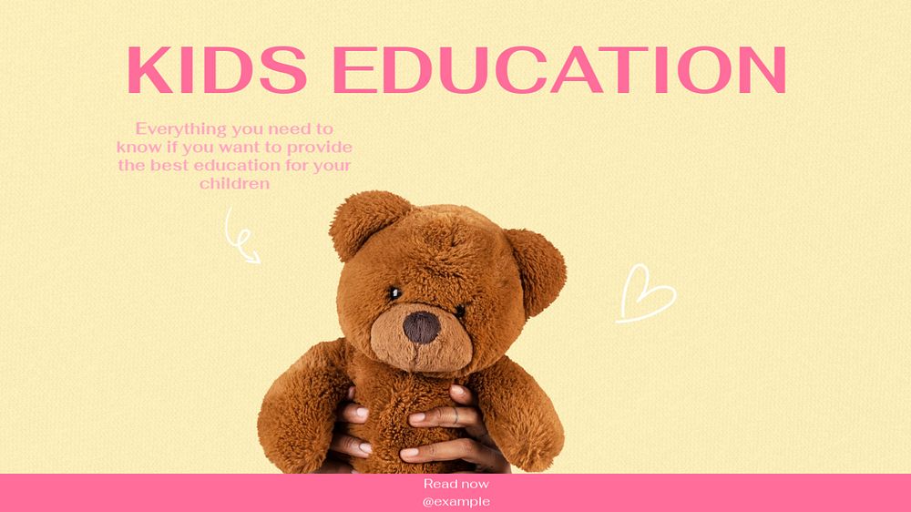 Kids education  blog banner template, editable text