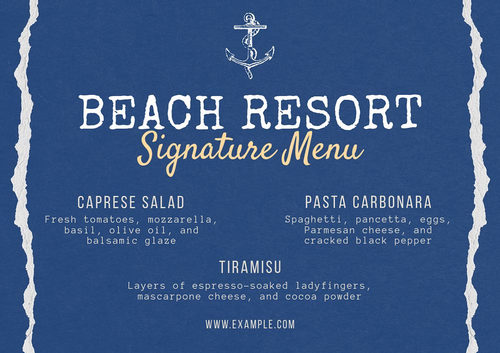 Signature menu template, editable text