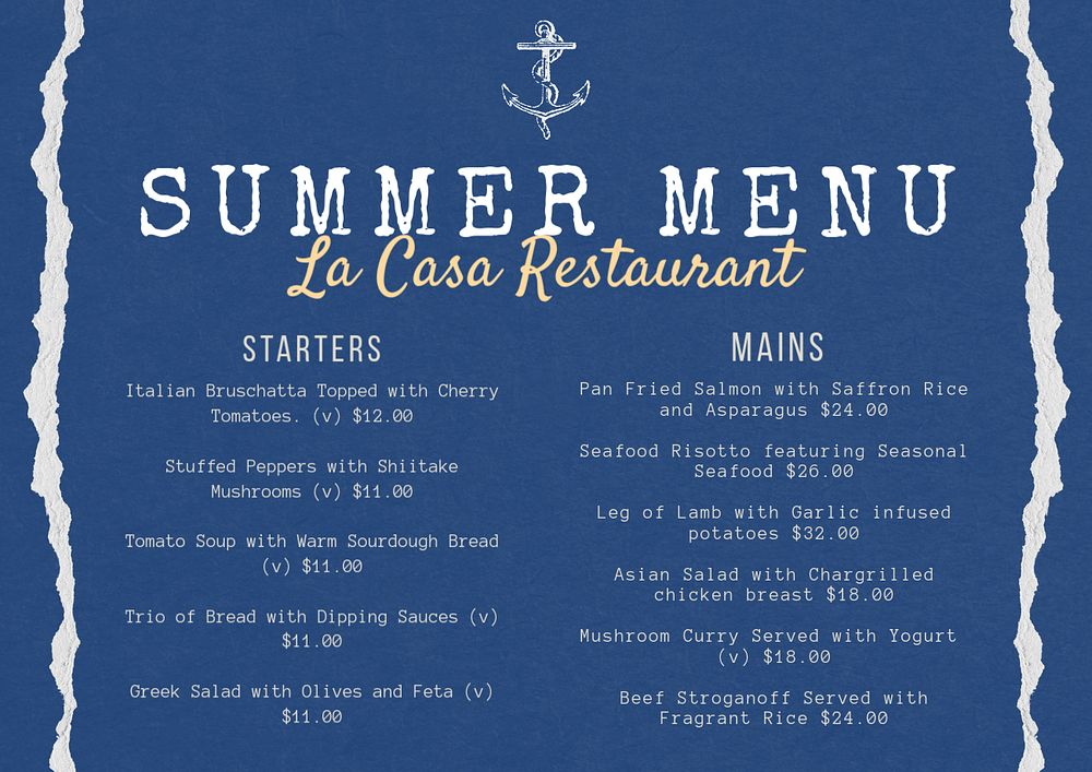 Restaurant menu template, editable text