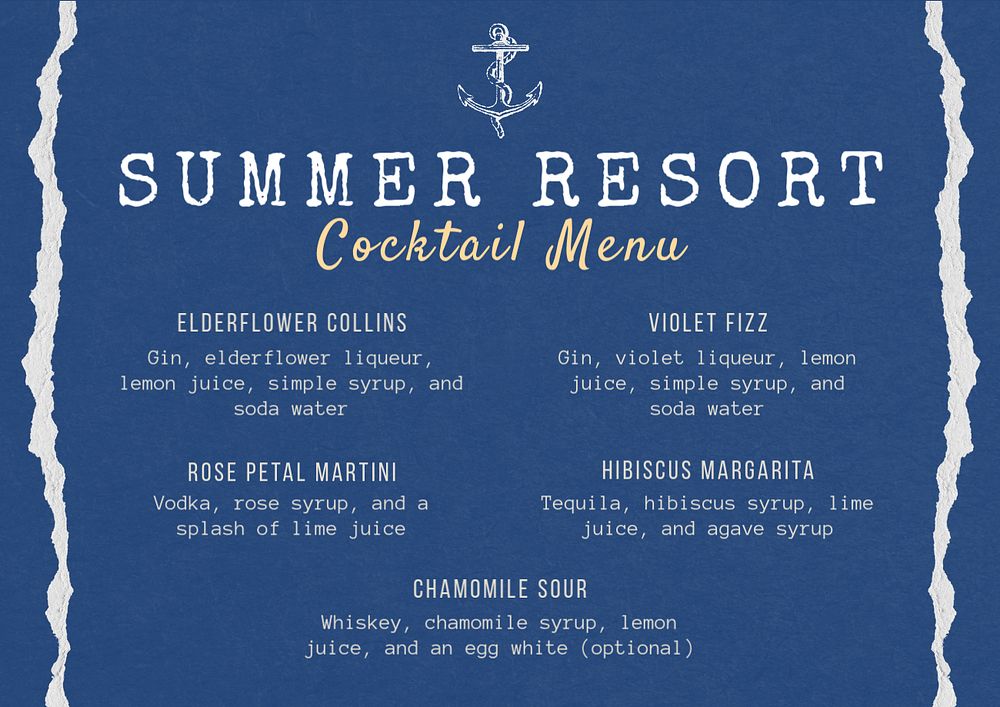 Cocktail menu template, editable text