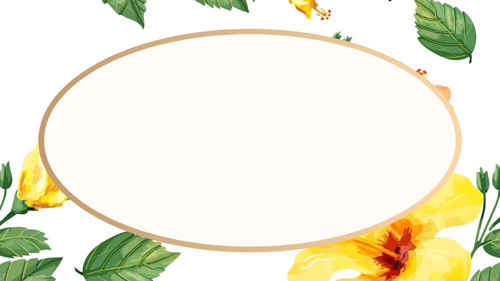 Editable oval floral frame, watercolor yellow hibiscus design