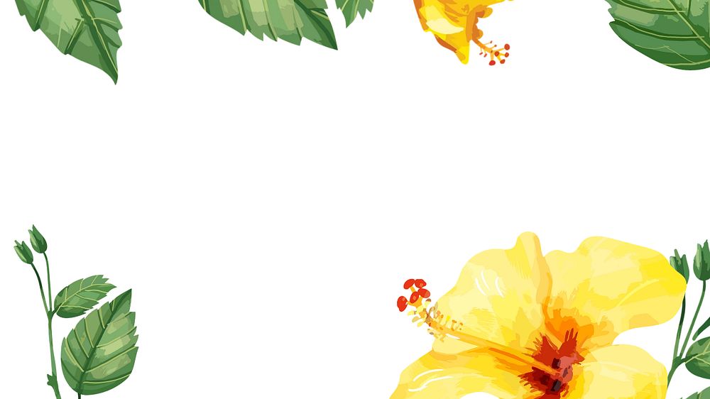 Yellow hibiscus desktop wallpaper, editable watercolor flower design