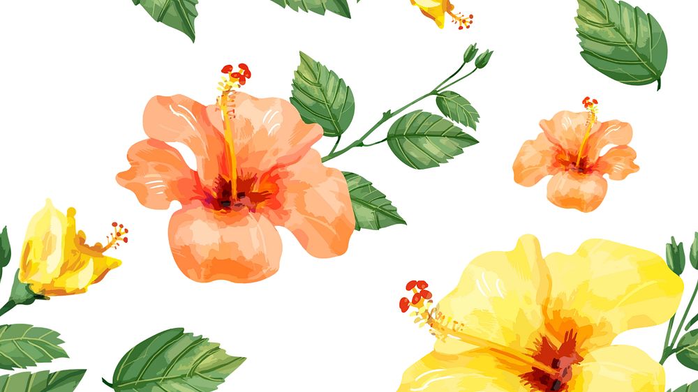 Watercolor yellow hibiscus desktop wallpaper, editable flower design