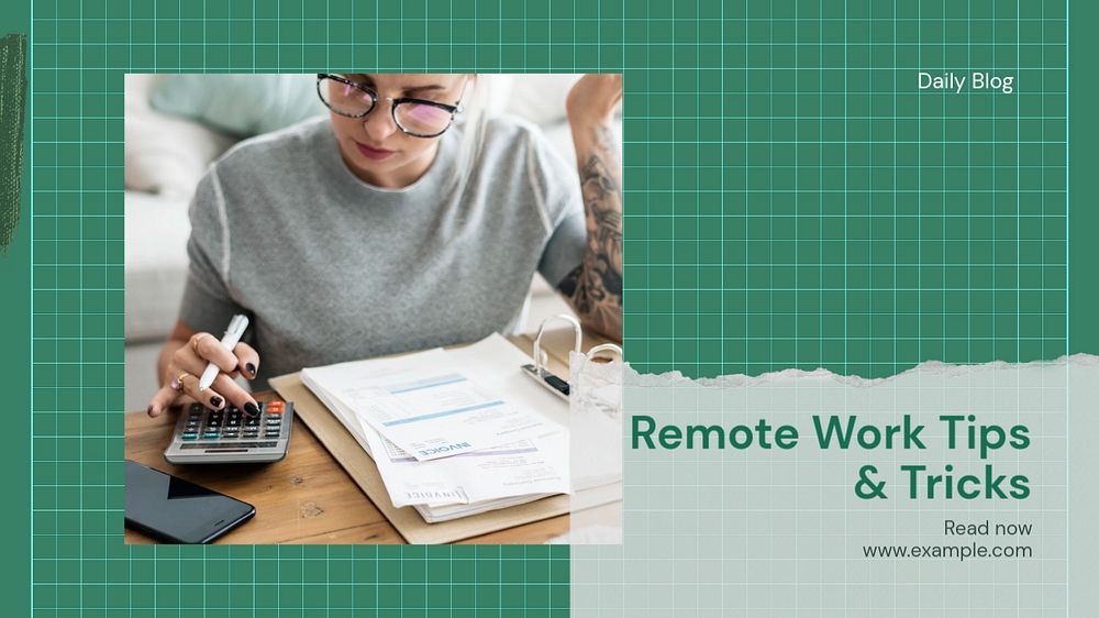 Remote work tips blog banner template, editable text