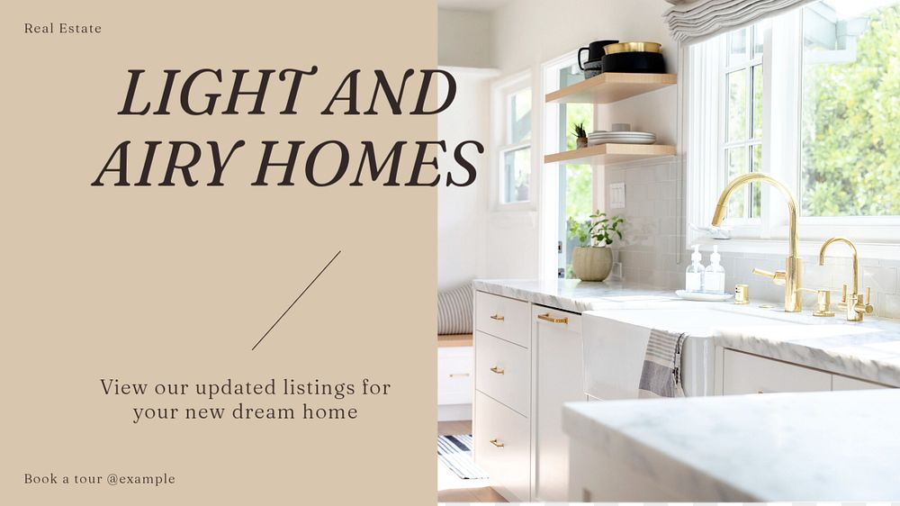 Airy homes blog banner template, editable text