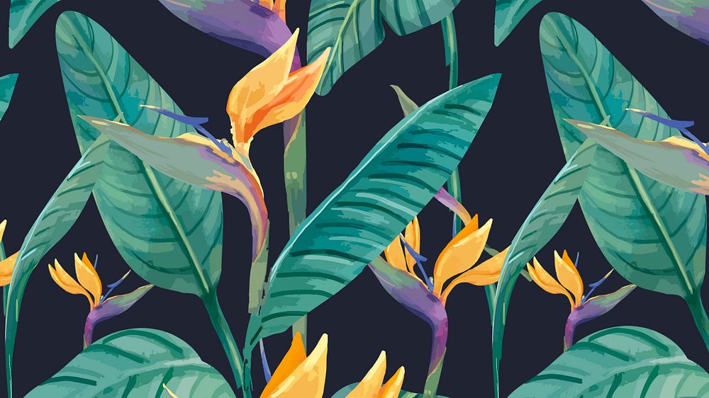 Bird of paradise desktop wallpaper, editable watercolor flower design