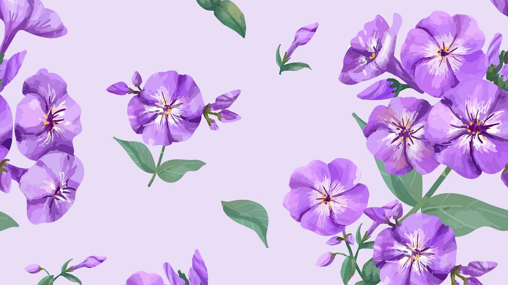 Watercolor purple phlox desktop wallpaper, editable flower design