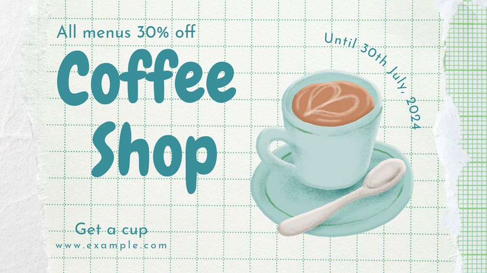 Coffee shop  blog banner template, editable text