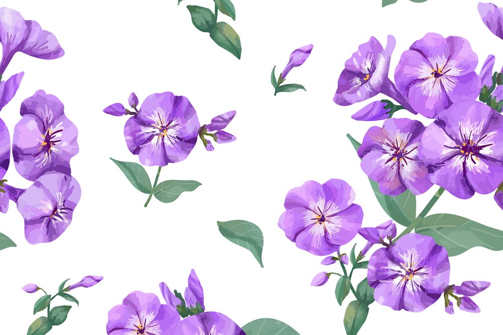 Purple phlox pattern background, editable watercolor flower design