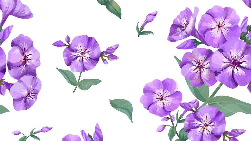 Purple phlox desktop wallpaper, editable watercolor flower design