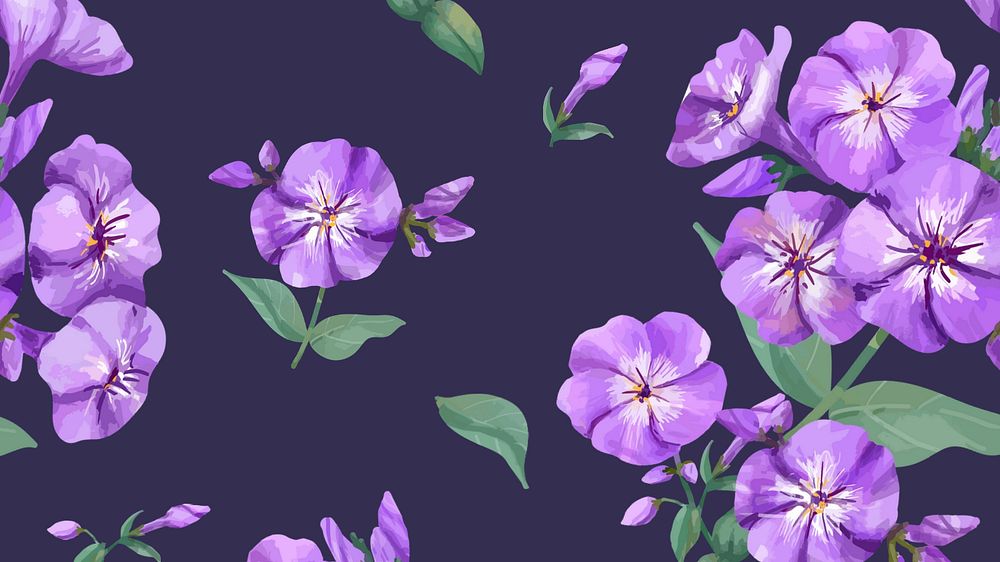 Watercolor purple phlox desktop wallpaper, editable flower design