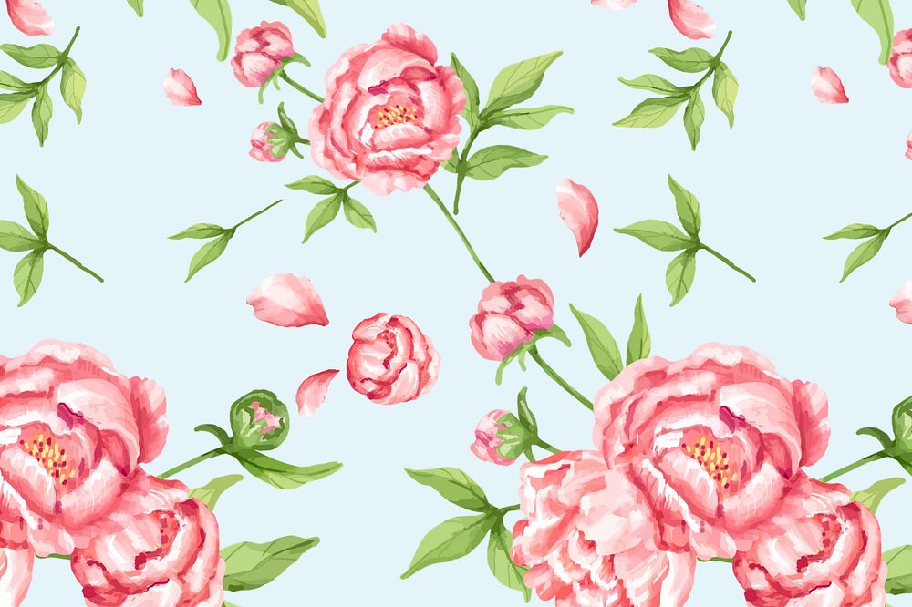 Pink peony pattern background, editable watercolor flower design