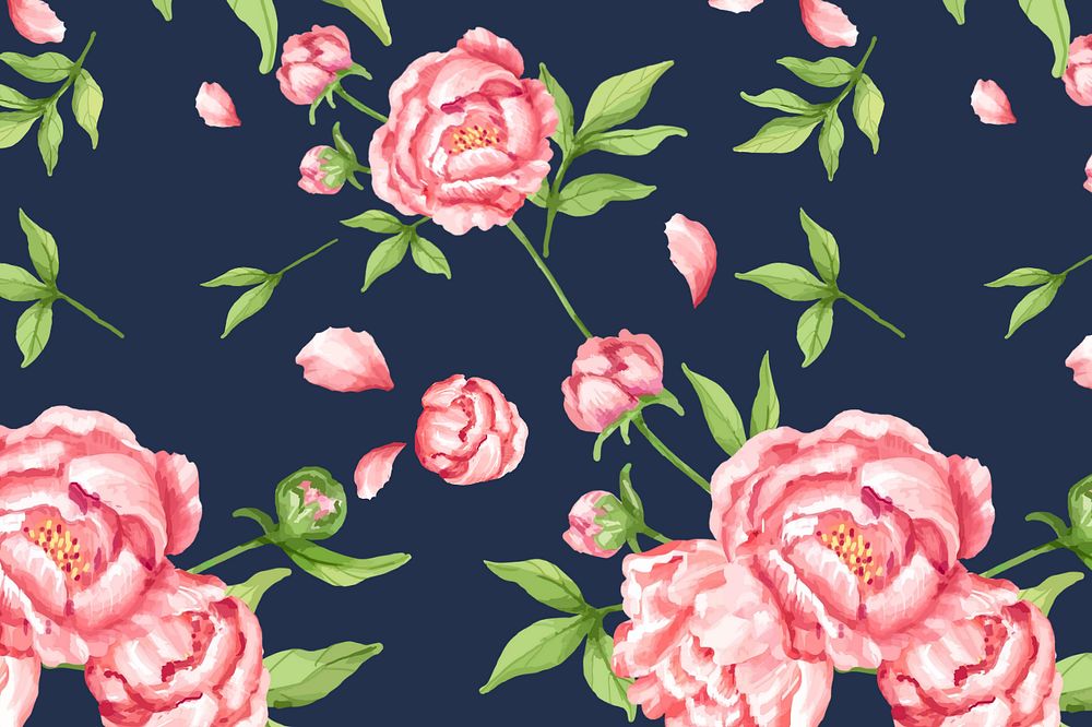 Pink peony pattern background, editable watercolor flower design