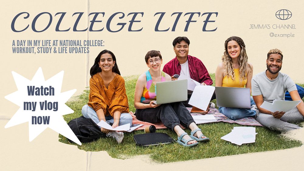 College life vlog blog banner template, editable text