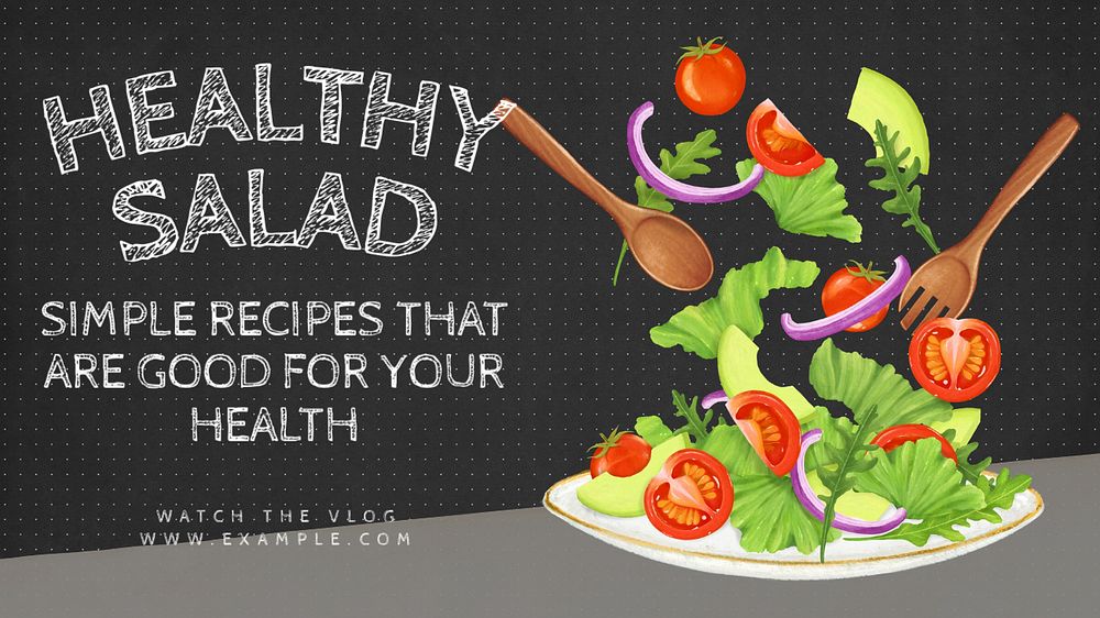 Healthy salad recipes blog banner template, editable text