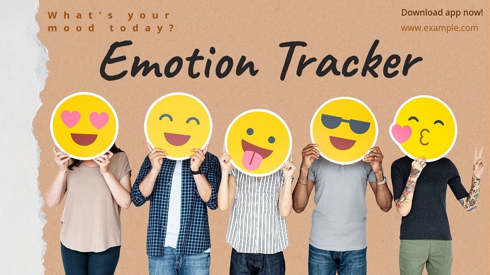 Emotion tracker blog banner template, editable text