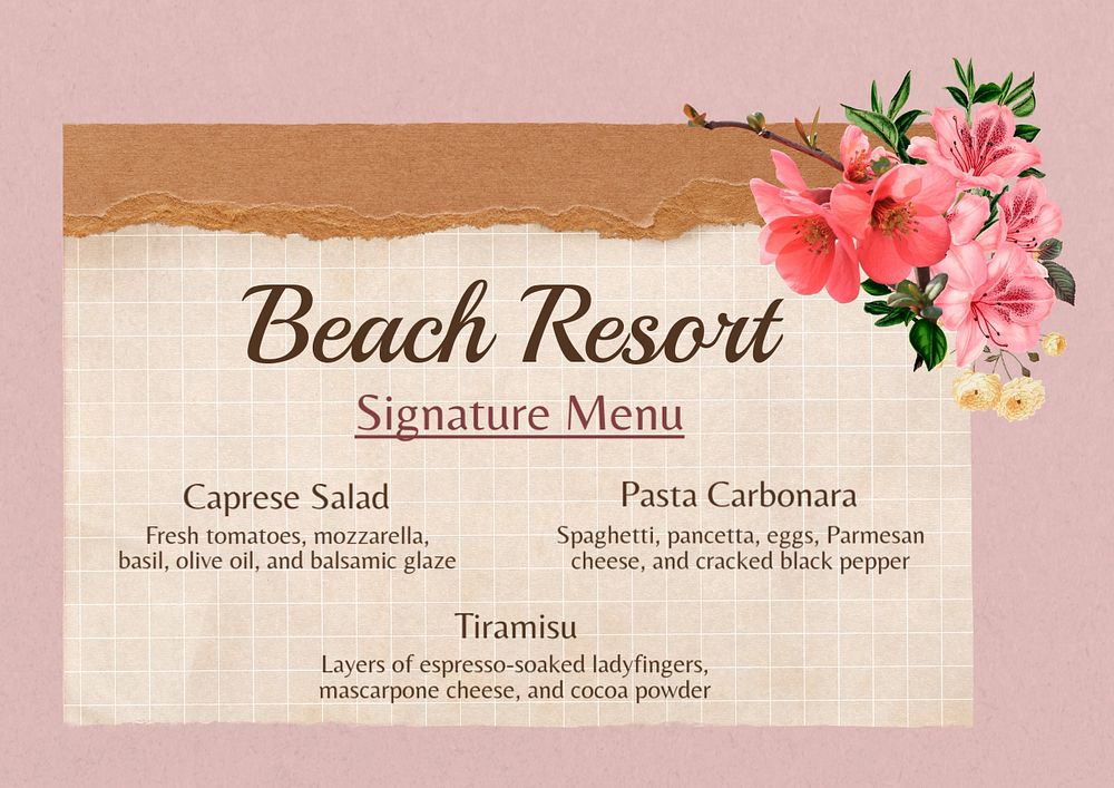 Signature menu template, editable text