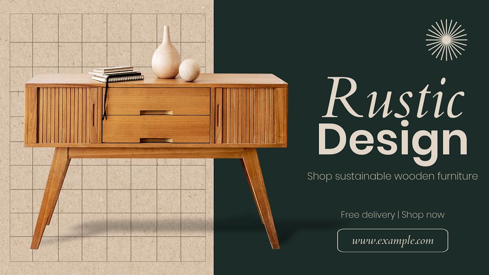 Rustic furniture blog banner template, editable text