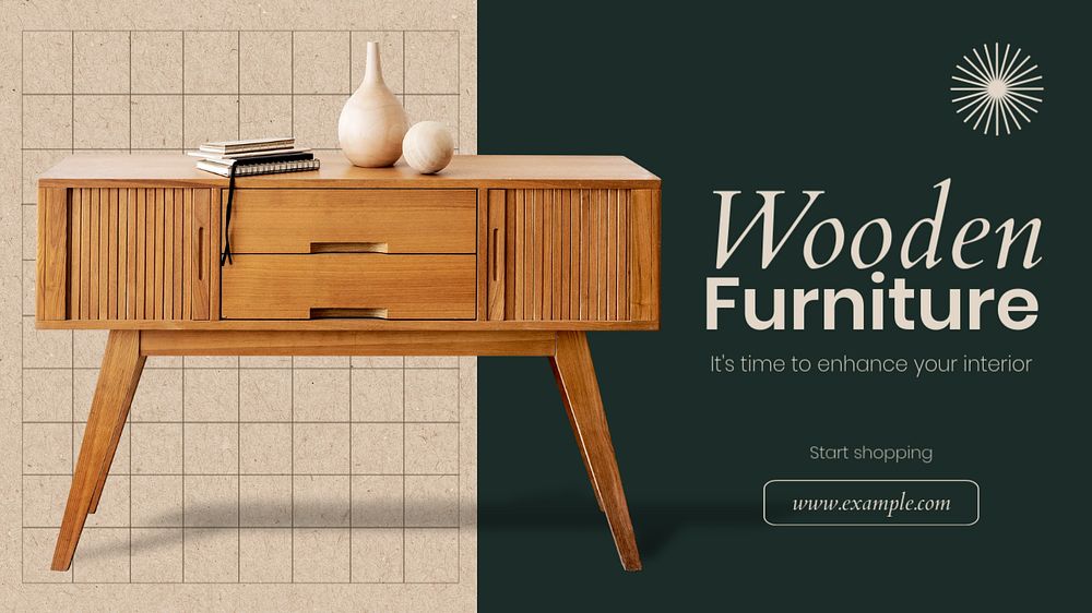 Wooden furniture blog banner template, editable text