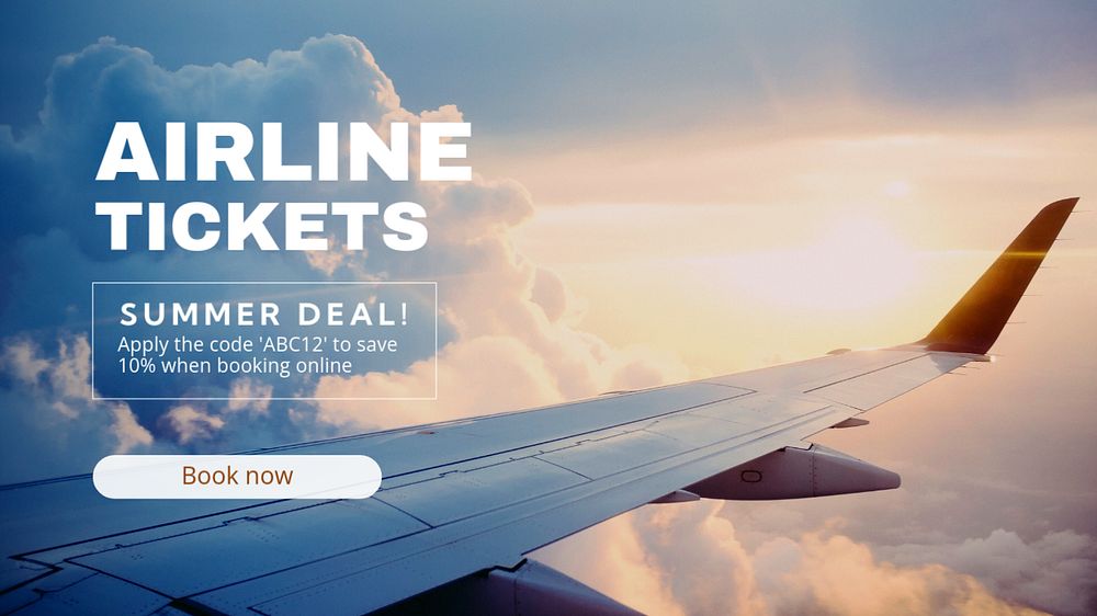 Airline tickets deal blog banner template, editable text