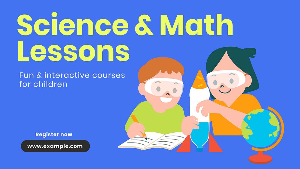 Science & math lessons blog banner template, editable text