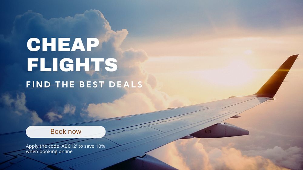 Cheapest flights blog banner template, editable text