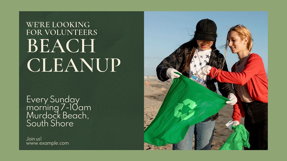 Beach cleanup blog banner template, editable text