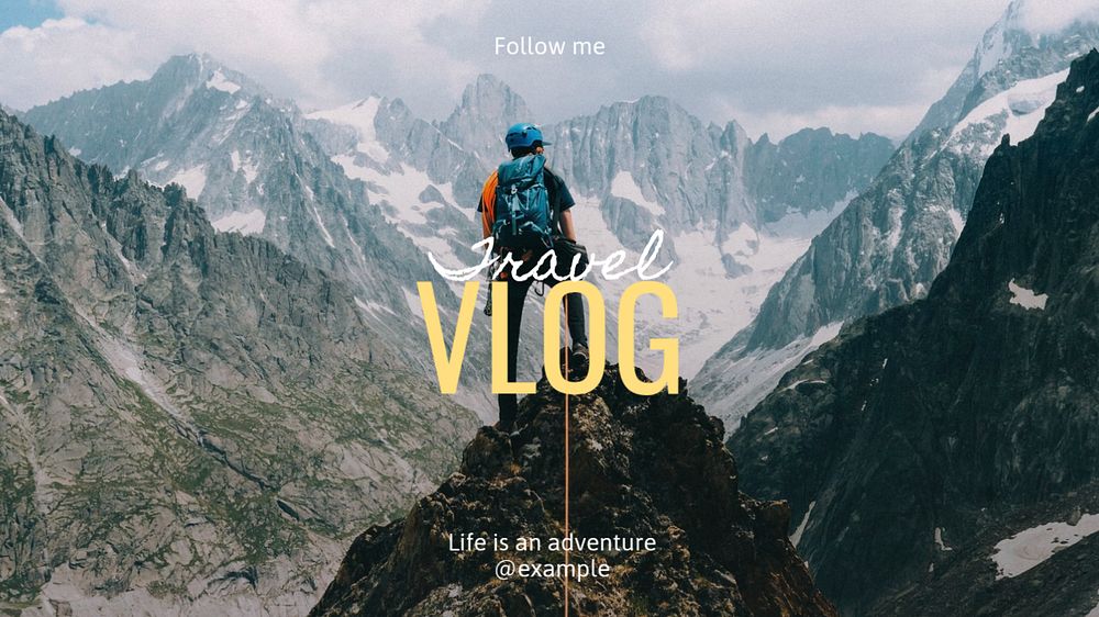 Travel vlog blog banner template, editable text