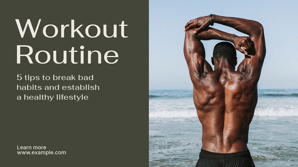 Workout routine blog banner template, editable text