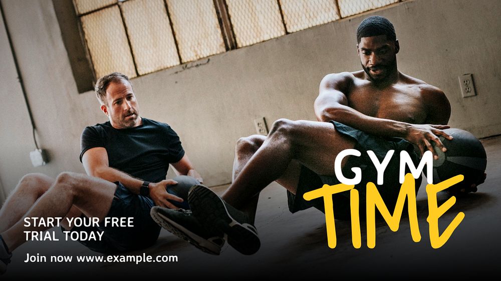 Gym time blog banner template, editable text