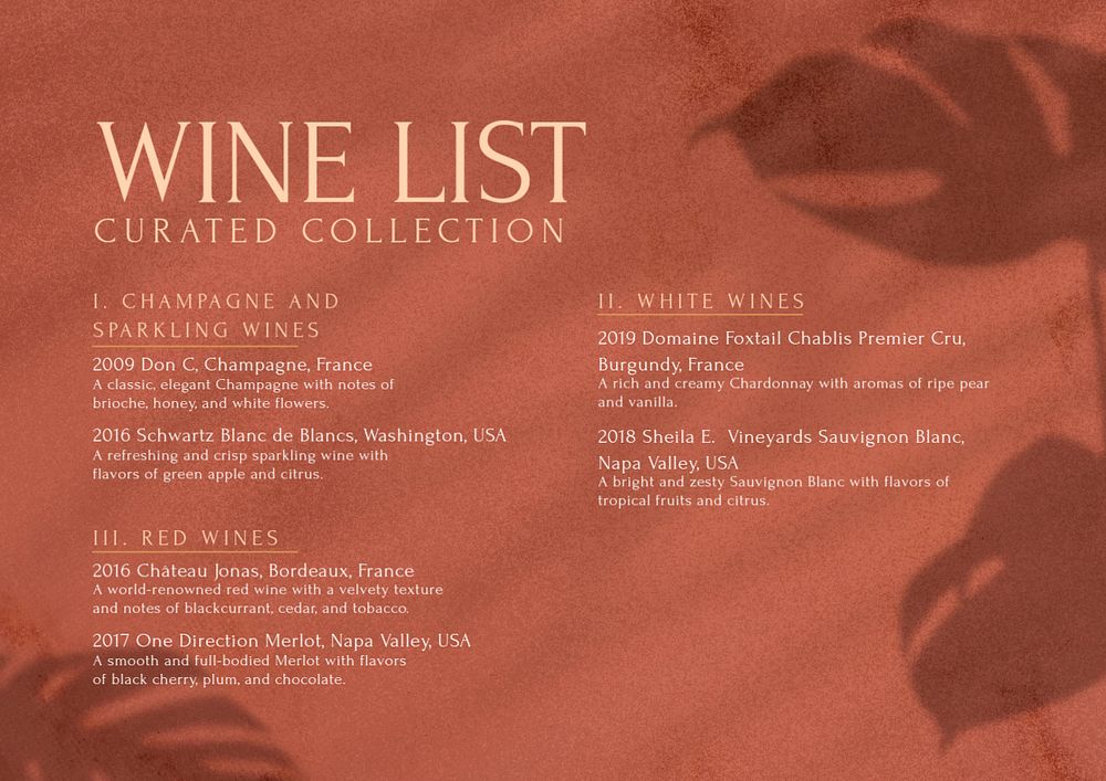 Wine menu template, editable text