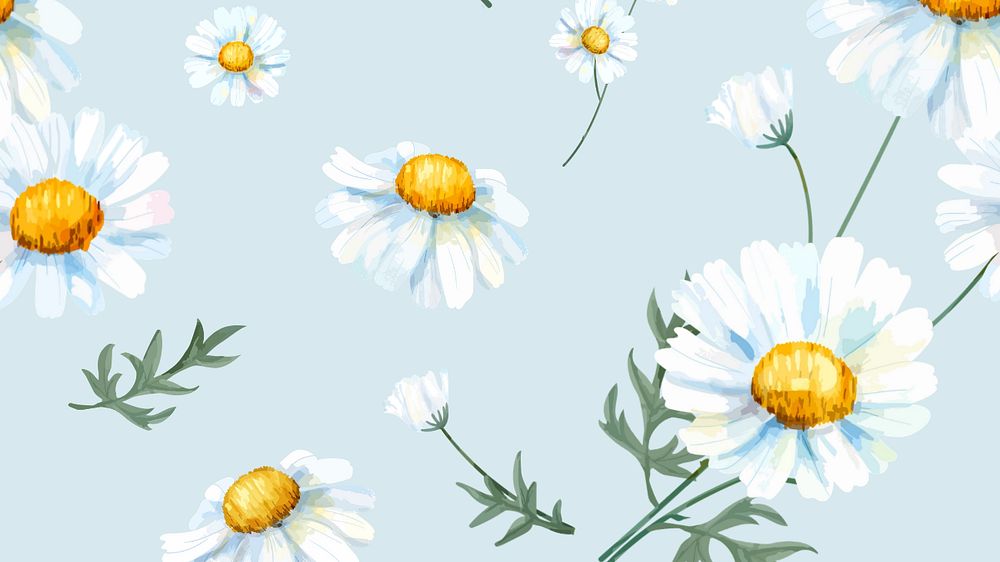 Watercolor chamomile desktop wallpaper, editable flower design