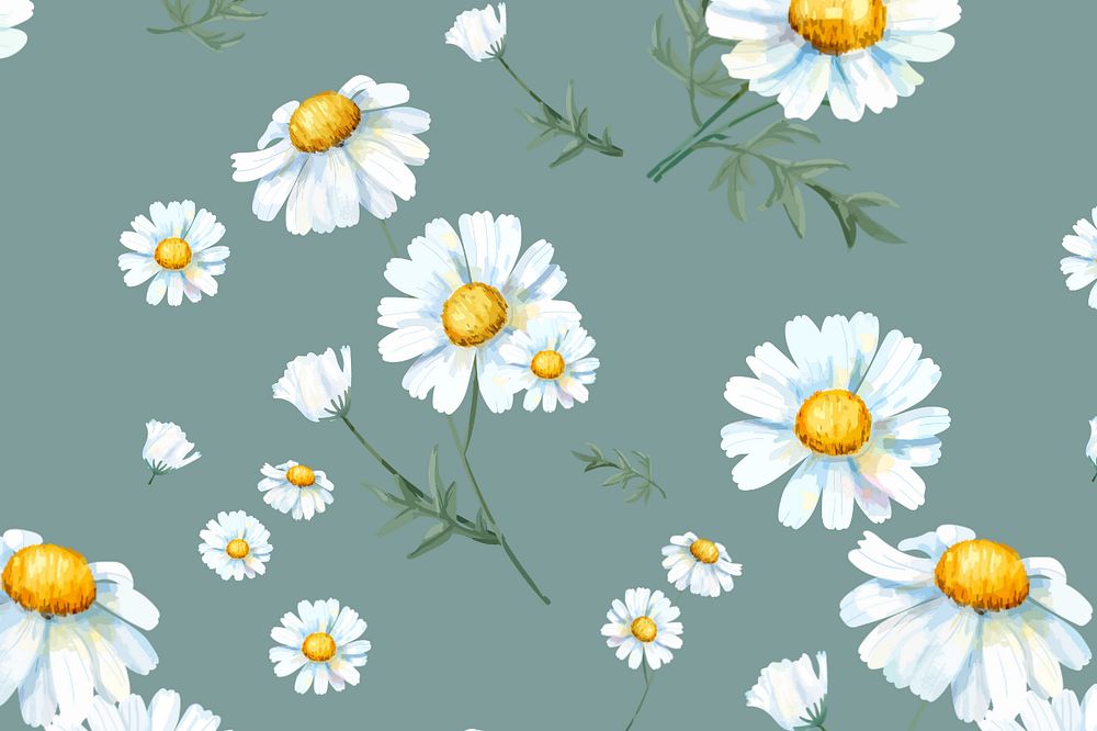 Chamomile pattern background, editable watercolor flower design