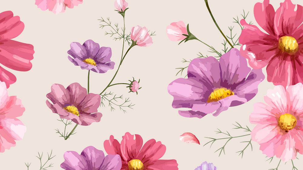 Watercolor colorful flower desktop wallpaper, editable design