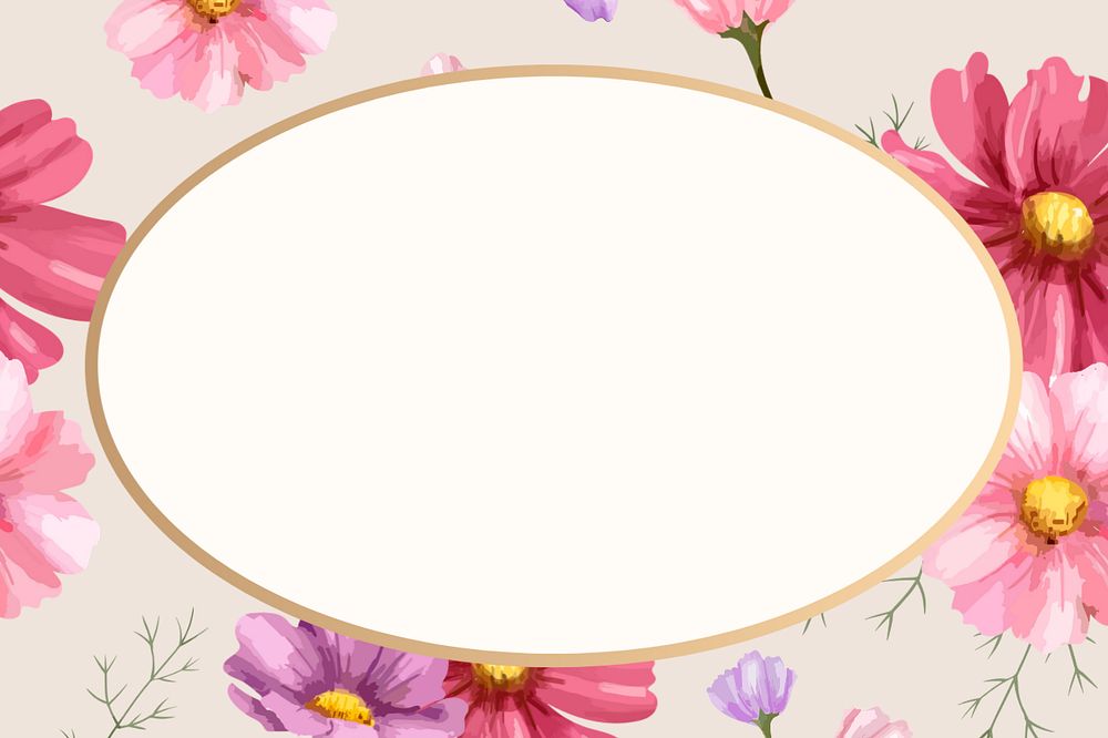 Editable oval floral frame, watercolor colorful design