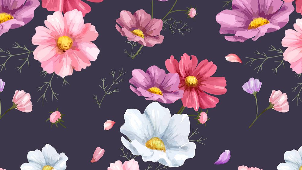 Colorful flower desktop wallpaper, editable watercolor design