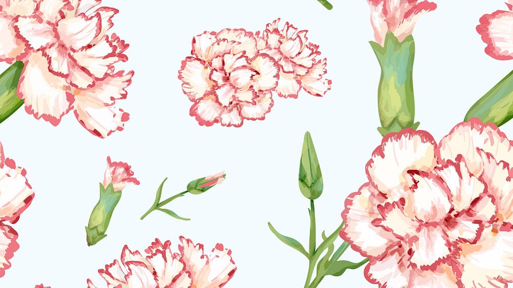 Carnation desktop wallpaper, editable watercolor flower design