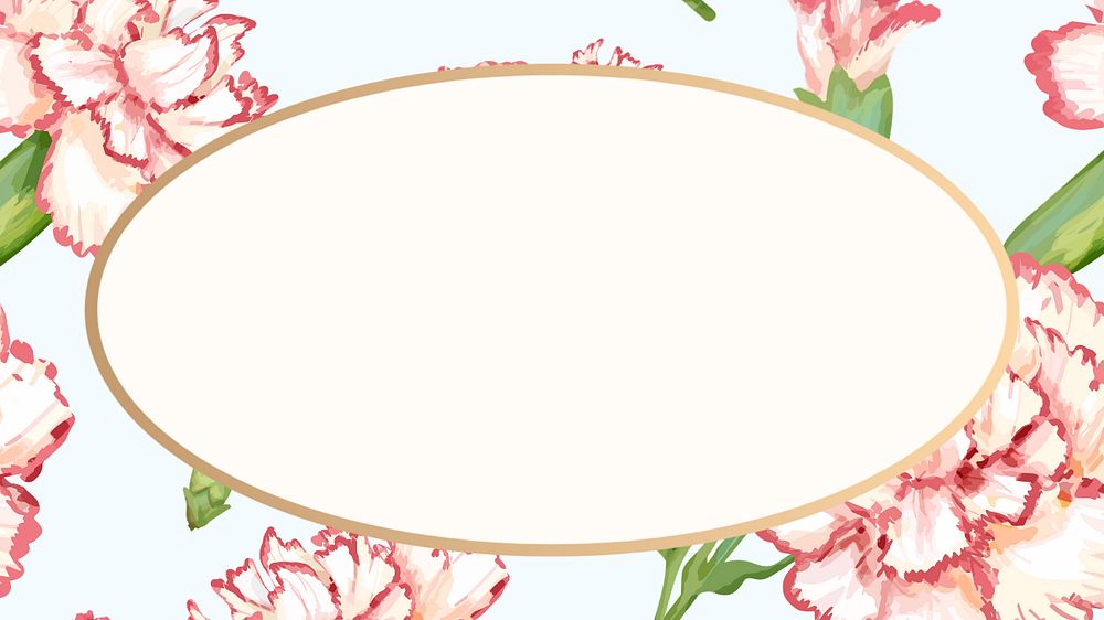 Editable oval floral frame, watercolor carnation design