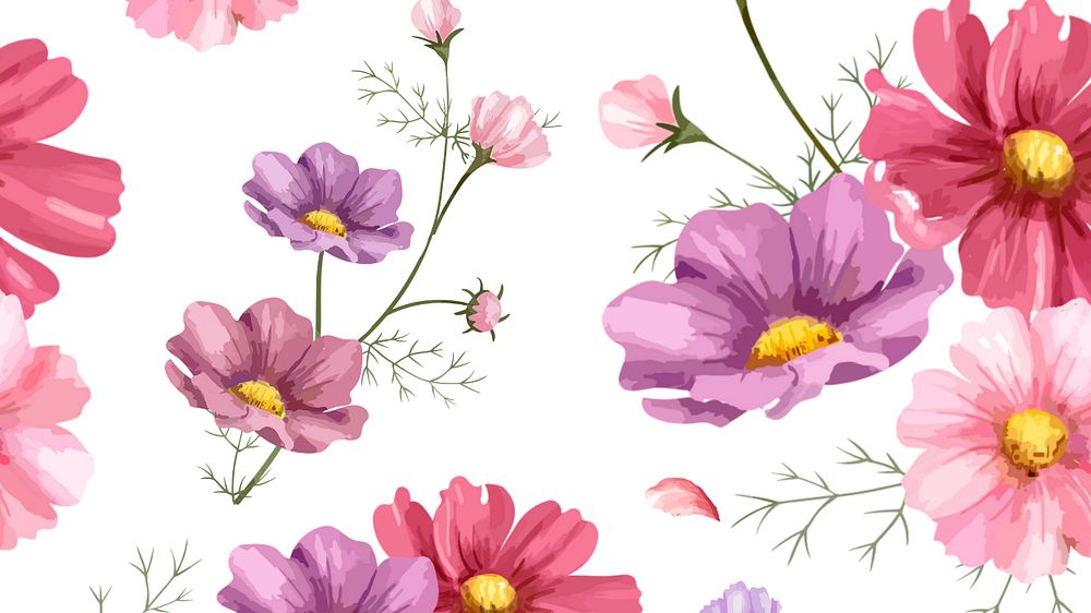 Watercolor colorful flower desktop wallpaper, editable design