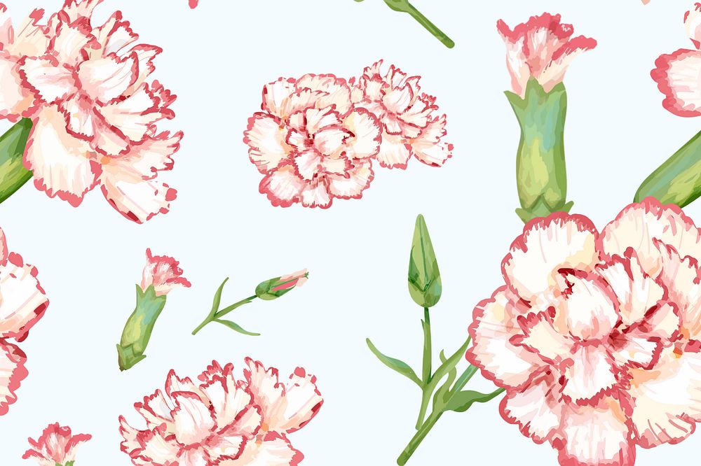 Watercolor carnation pattern background, editable flower design