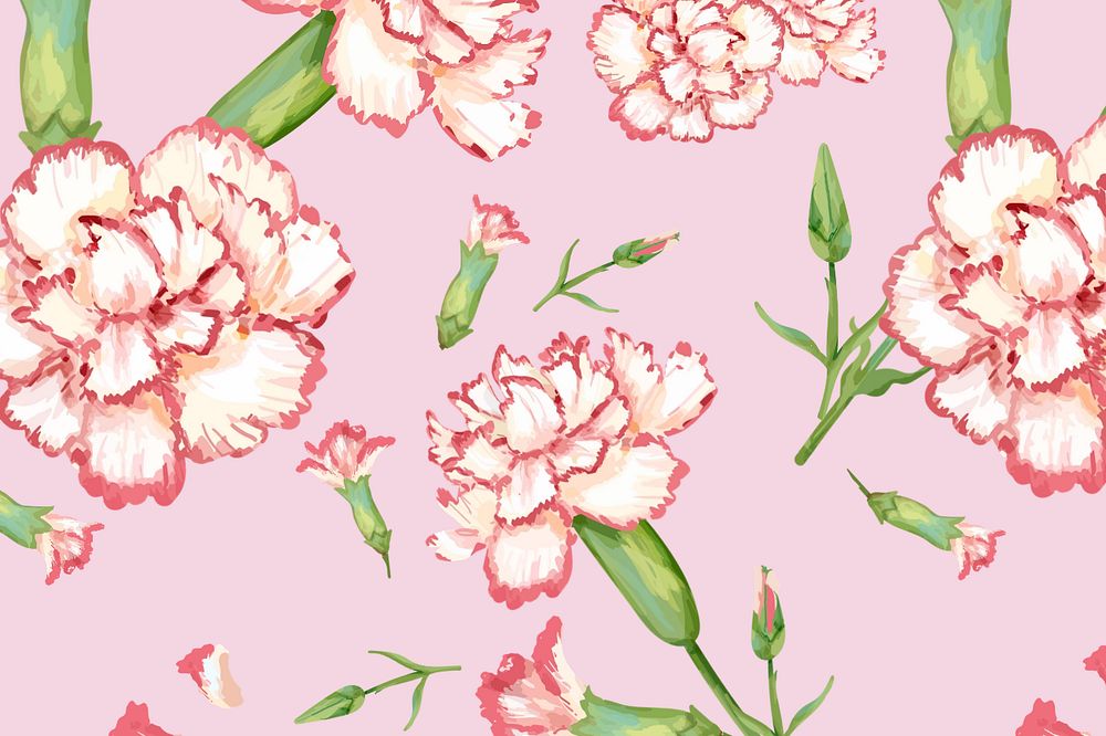 Carnation pattern background, editable watercolor flower design