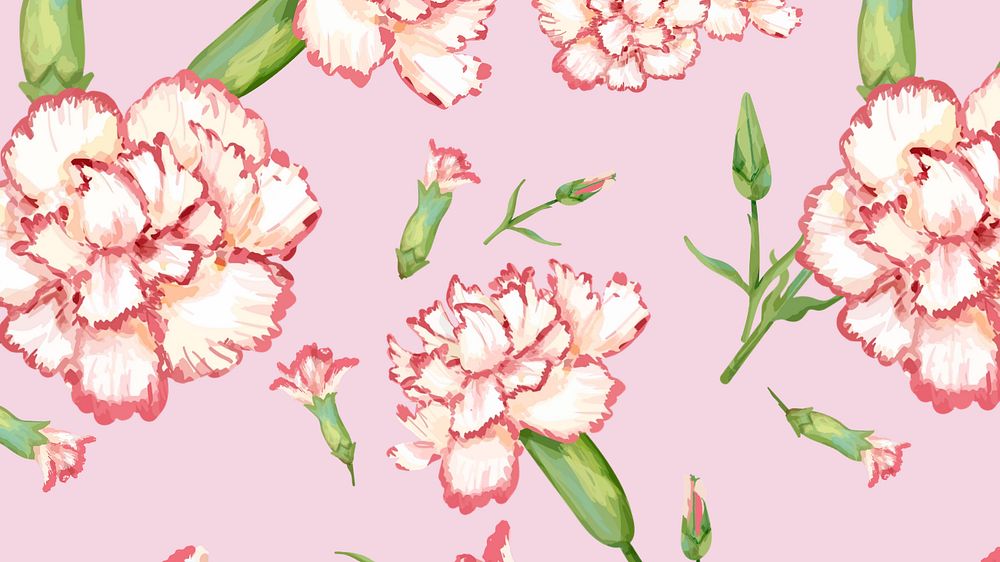 Carnation desktop wallpaper, editable watercolor flower design