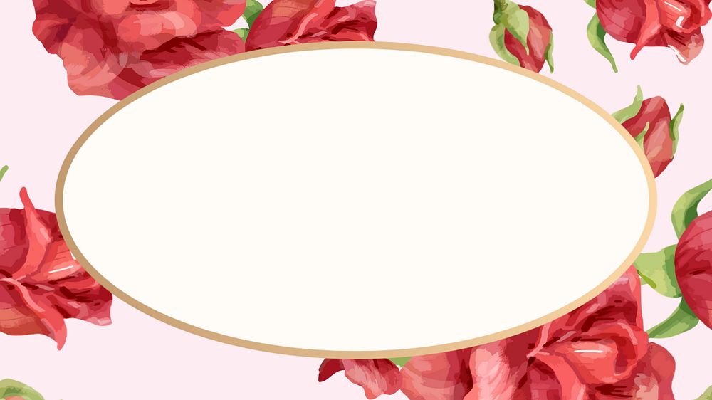 Watercolor red rose oval frame, editable flower design