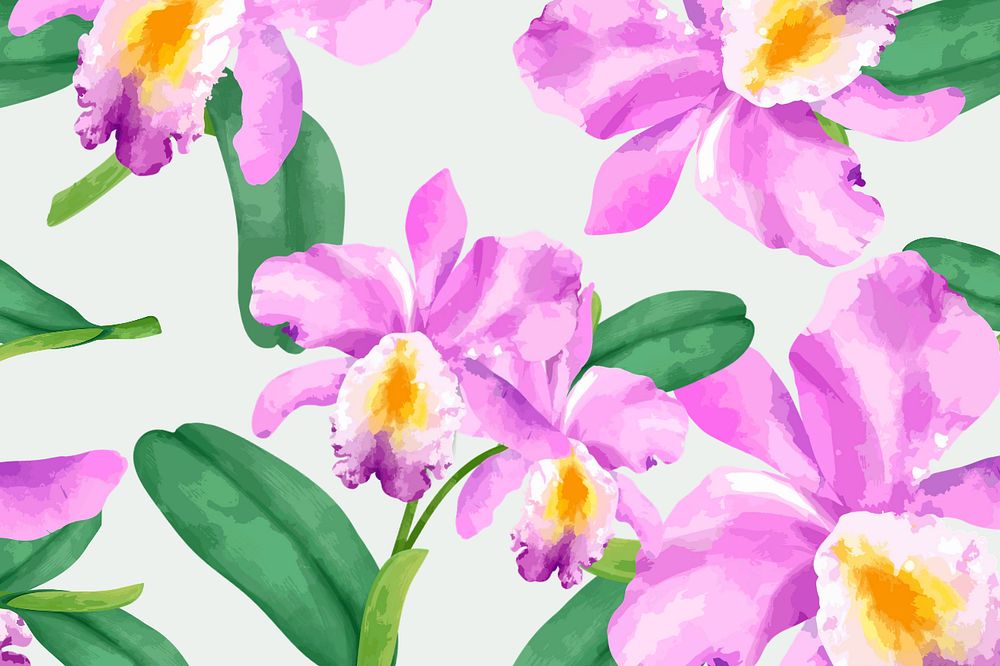 Cattleya orchid pattern background, editable watercolor flower design