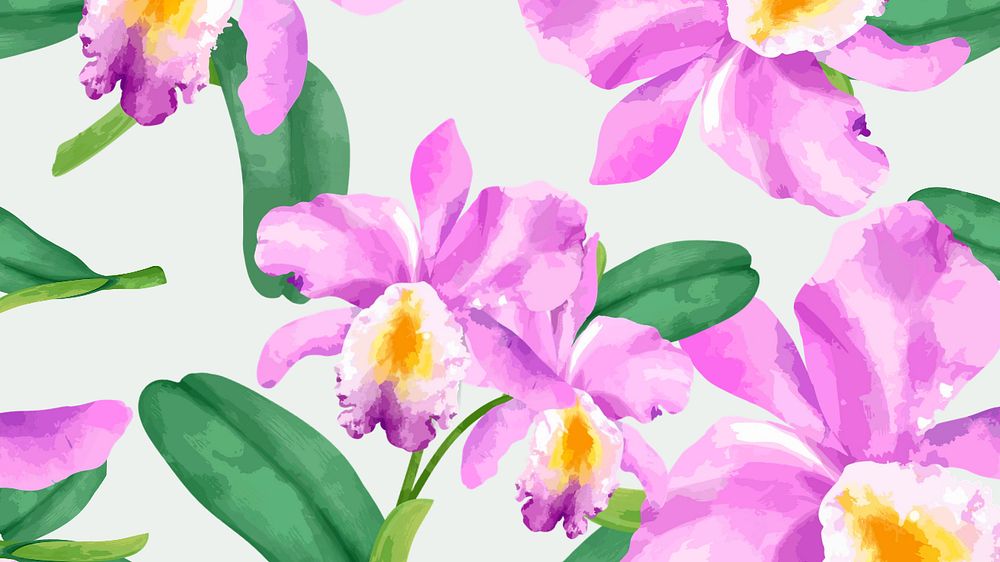 Watercolor cattleya orchid desktop wallpaper, editable flower design